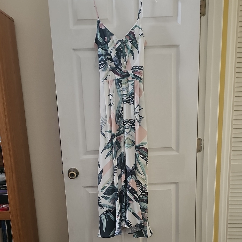 L'ATISTE Tropical Spaghetti Strap Sleeveless Maxi Jumpsuit